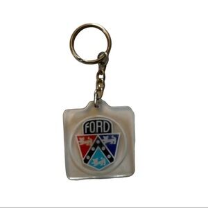 Vtg 80s Ford Advertisement White Red Blue Double-Sided Square 1.5”x1.5” Keychain